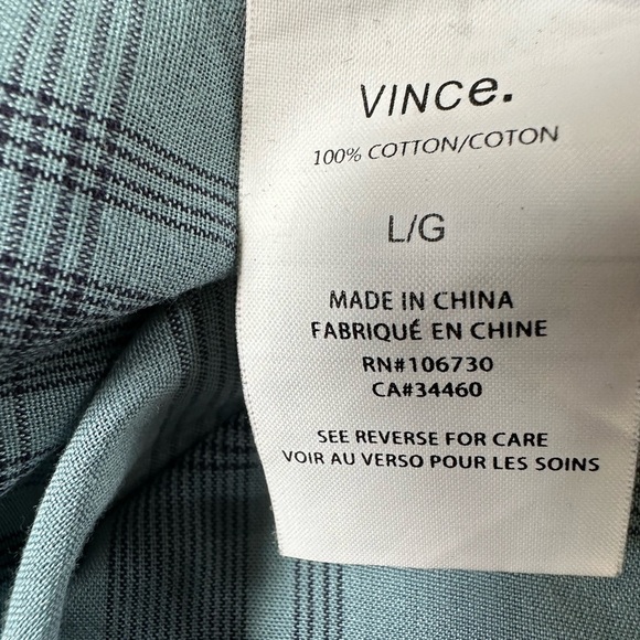 Vince Long Sleeve Lightweight Button-Down Shirt Blue Plaid Large - Picture 5 of 5